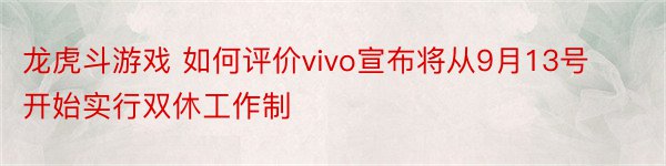 龙虎斗游戏 如何评价vivo宣布将从9月13号开始实行双休工作制