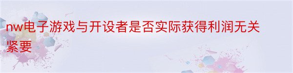 nw电子游戏与开设者是否实际获得利润无关紧要